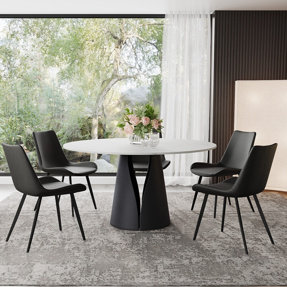 Modern Dining Room Sets, Kitchen Furniture Round White Dining Table with Chairs, Round Dining Table Set for 4-6