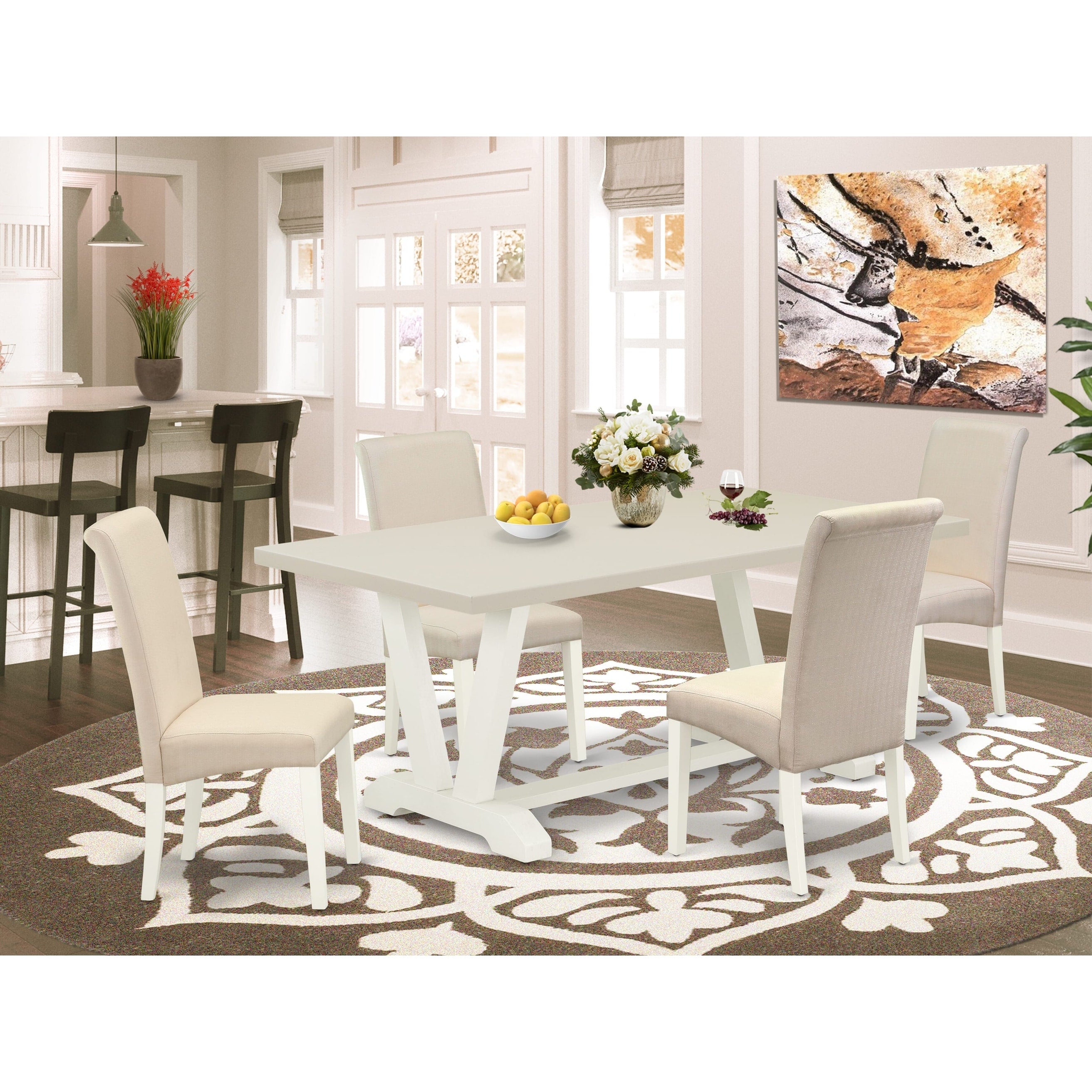 East West Furniture Kitchen Table Set a Dining Table and Cream Linen