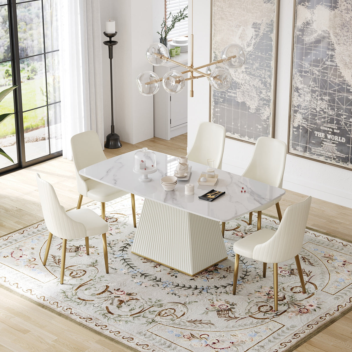 Modern Dining Table Sintered Stone Rectangle Kitchen Table With Square Pedestal