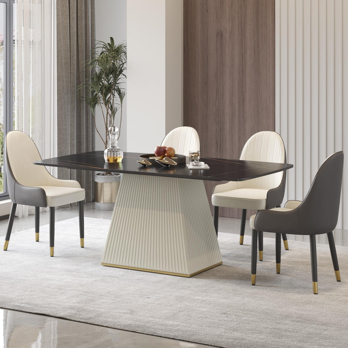 Modern Dining Table Sintered Stone Rectangle Kitchen Table With Square Pedestal
