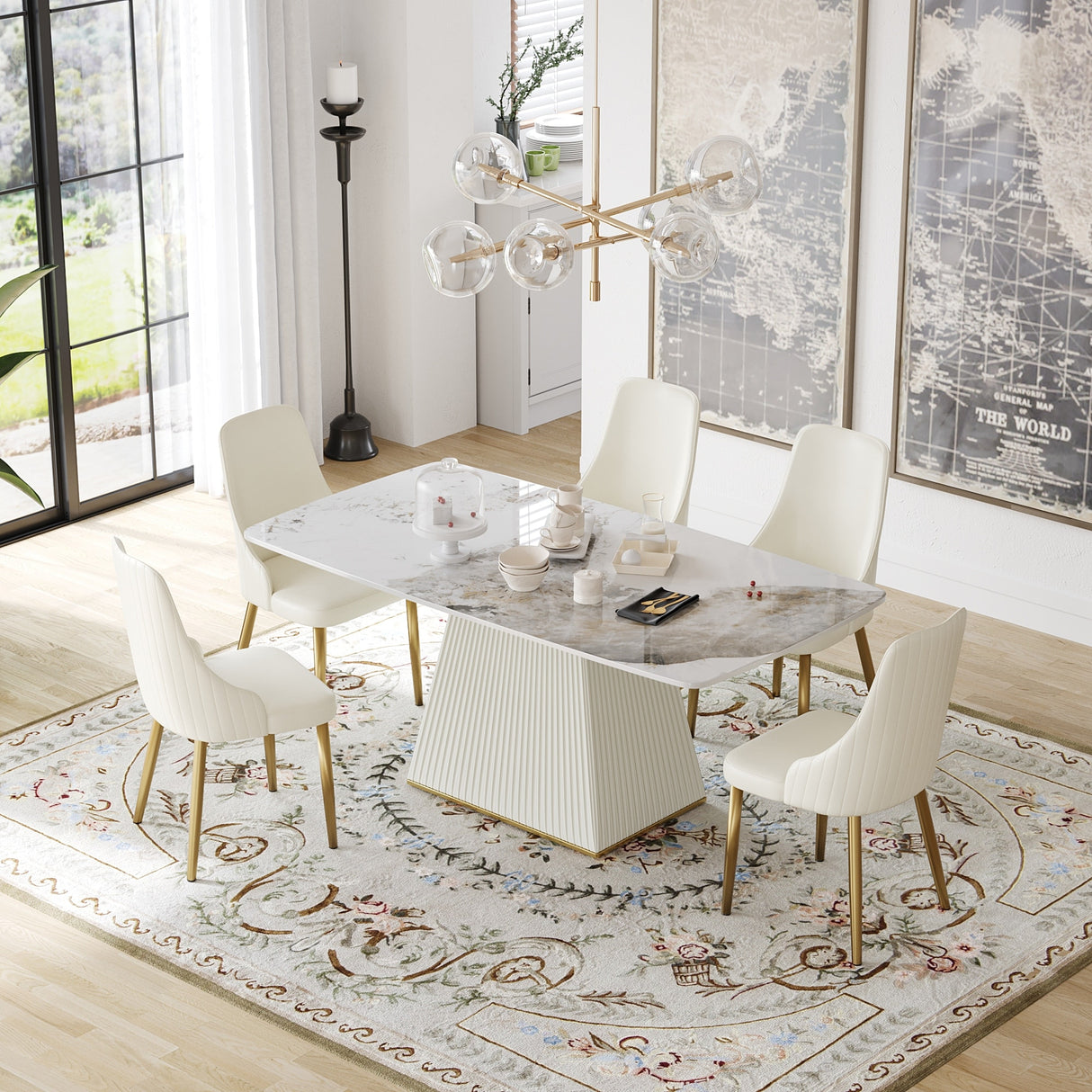 Modern Dining Table Sintered Stone Rectangle Kitchen Table With Square Pedestal