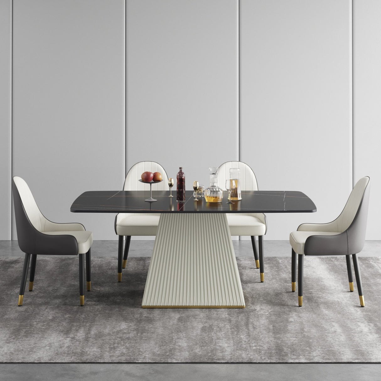 Modern Dining Table Sintered Stone Rectangle Kitchen Table With Square Pedestal