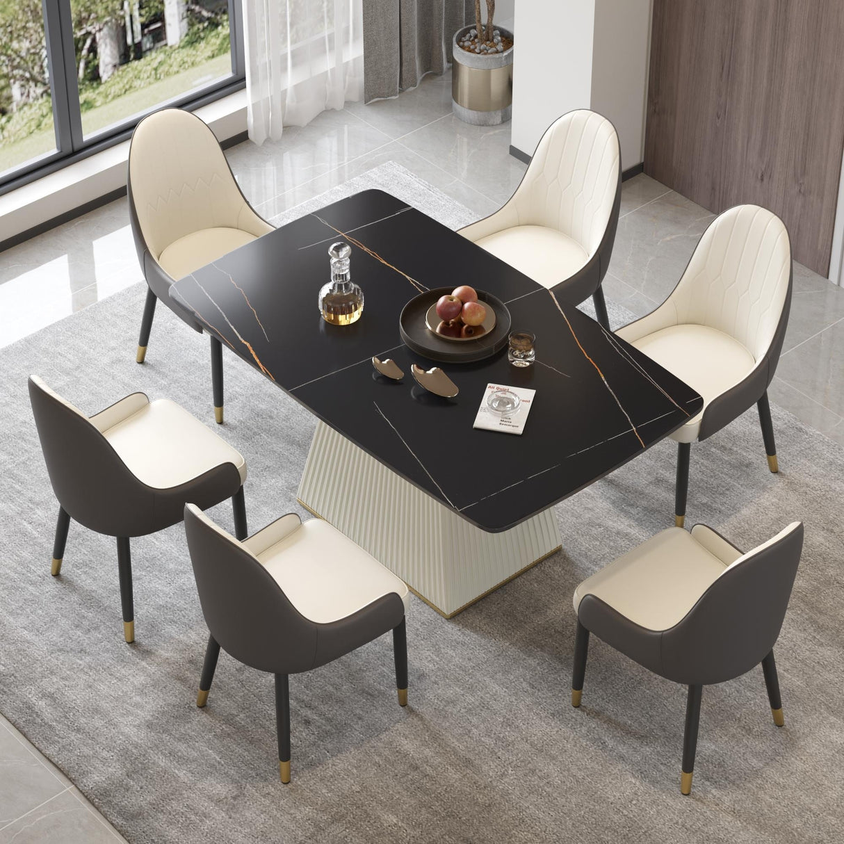 Modern Dining Table Sintered Stone Rectangle Kitchen Table With Square Pedestal