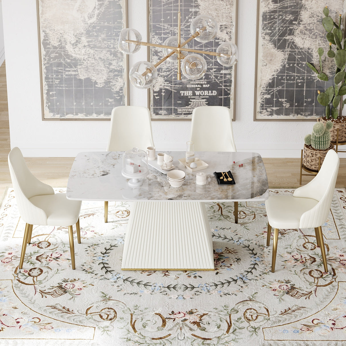 Modern Dining Table Sintered Stone Rectangle Kitchen Table With Square Pedestal