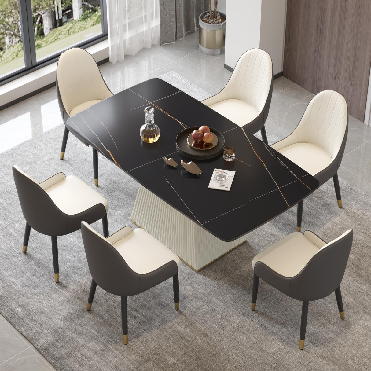 Modern Dining Table Sintered Stone Rectangle Kitchen Table With Square Pedestal