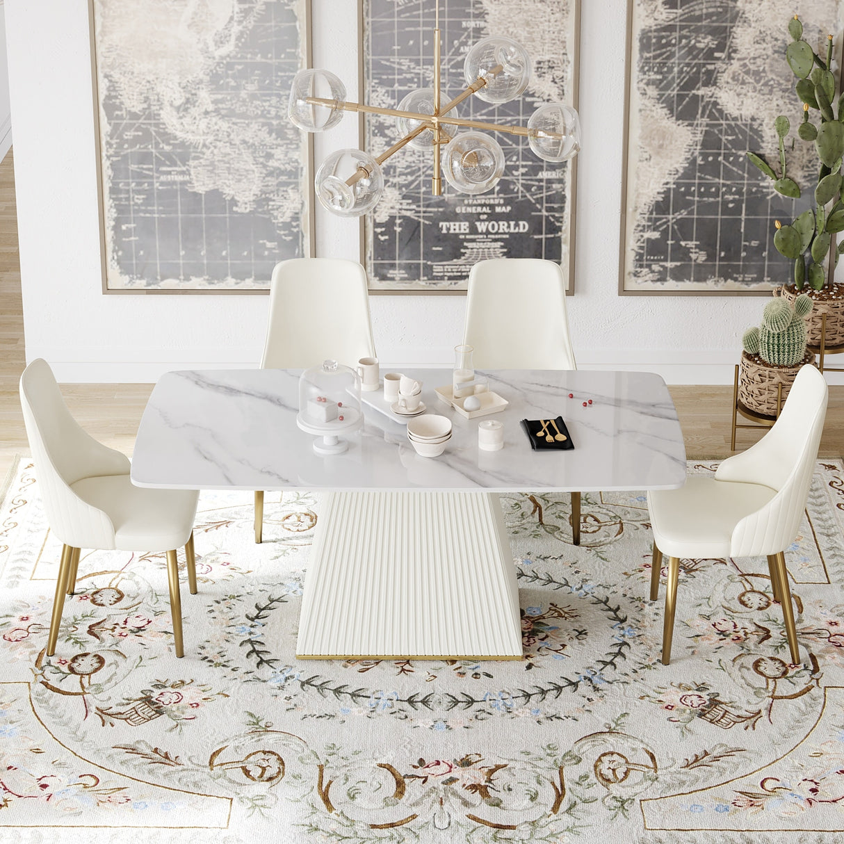 Modern Dining Table Sintered Stone Rectangle Kitchen Table With Square Pedestal