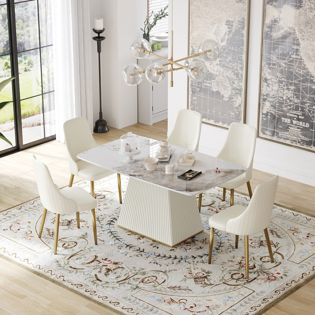 Modern Dining Table Sintered Stone Rectangle Kitchen Table With Square Pedestal