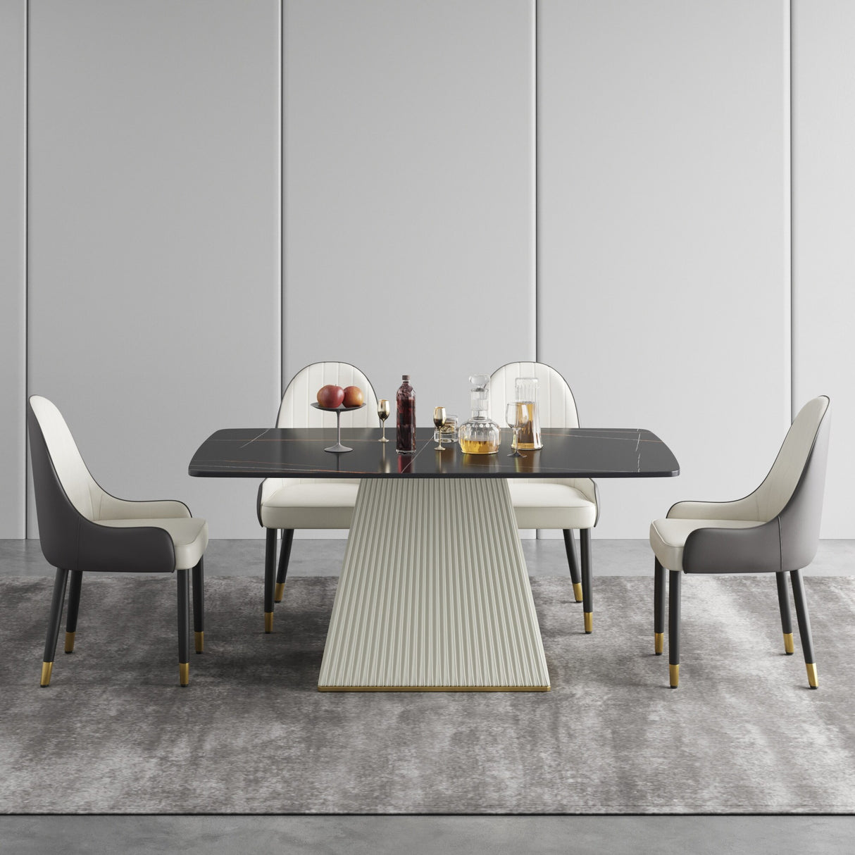 Modern Dining Table Sintered Stone Rectangle Kitchen Table With Square Pedestal