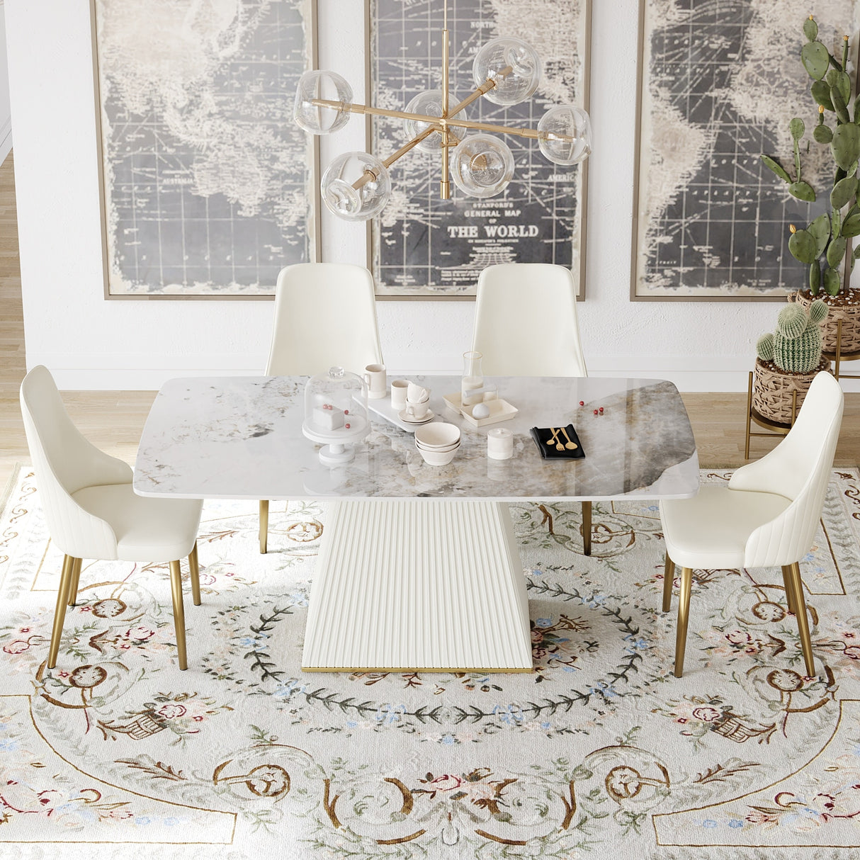 Modern Dining Table Sintered Stone Rectangle Kitchen Table With Square Pedestal