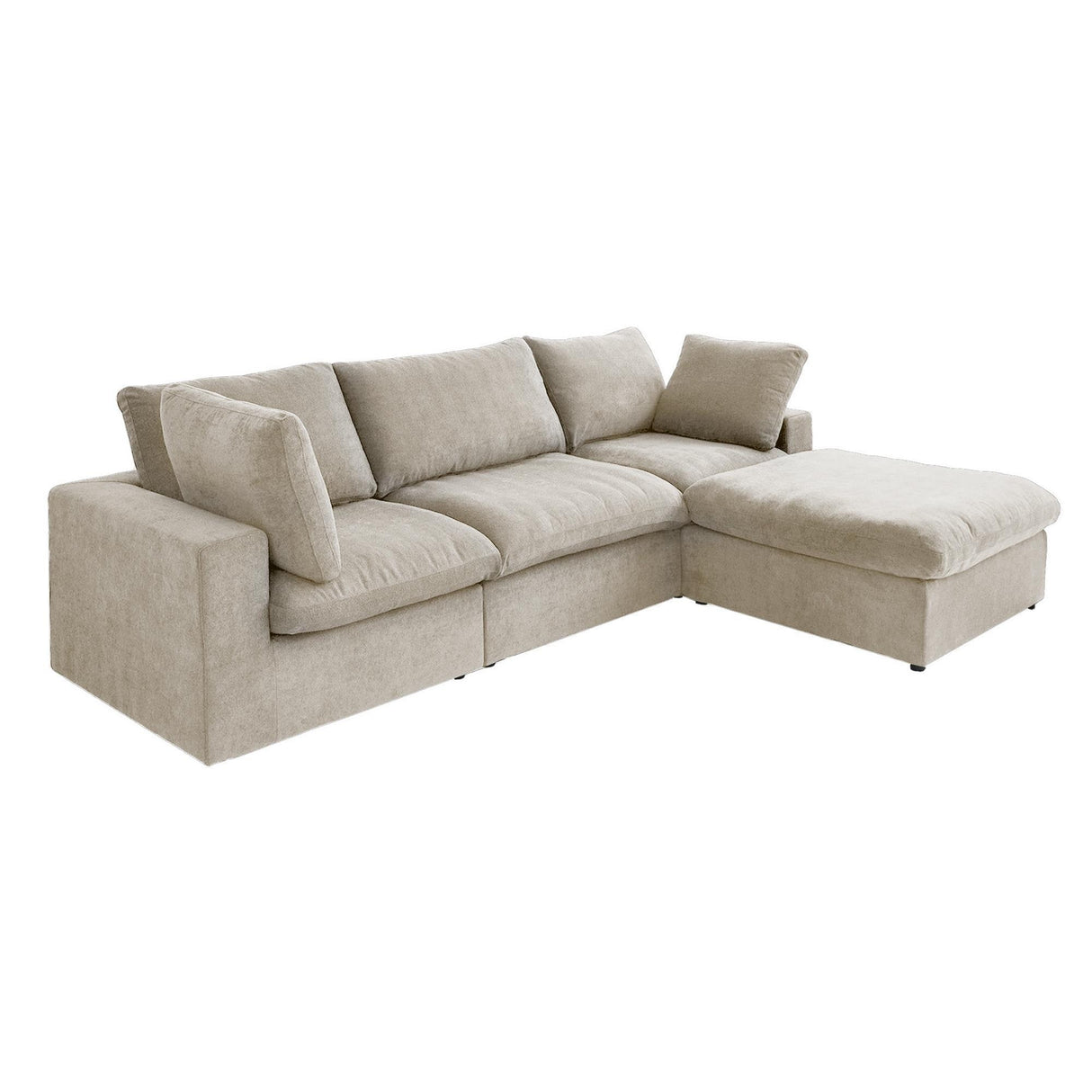 Modern Down Filled Modular 4 Piece Sectional Sofa L-shape Linen Upholstered Couch with Storage Ottoman