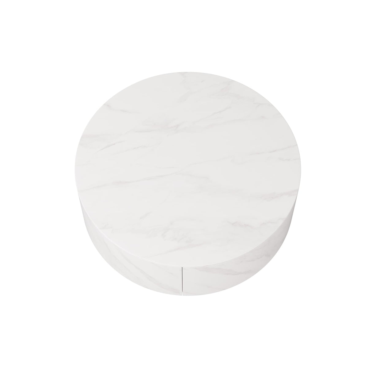 Modern Drum Coffee Table with Oak Veneer, Sintered Stone Coffee Table with 2 Solid Wood Drawers