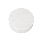 Modern Drum Coffee Table with Oak Veneer, Sintered Stone Coffee Table with 2 Solid Wood Drawers