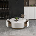 Modern Drum Coffee Table with Oak Veneer, Sintered Stone Coffee Table with 2 Solid Wood Drawers
