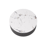 Modern Drum Coffee Table with Oak Veneer, Sintered Stone Coffee Table with 2 Solid Wood Drawers