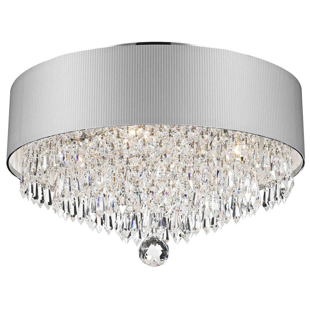 Modern Elegance 4-light Chrome Finish Crystal 16-inch Round Medium Flush Mount with White Acrylic Drum Shade