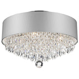 Modern Elegance 4-light Chrome Finish Crystal 16-inch Round Medium Flush Mount with White Acrylic Drum Shade