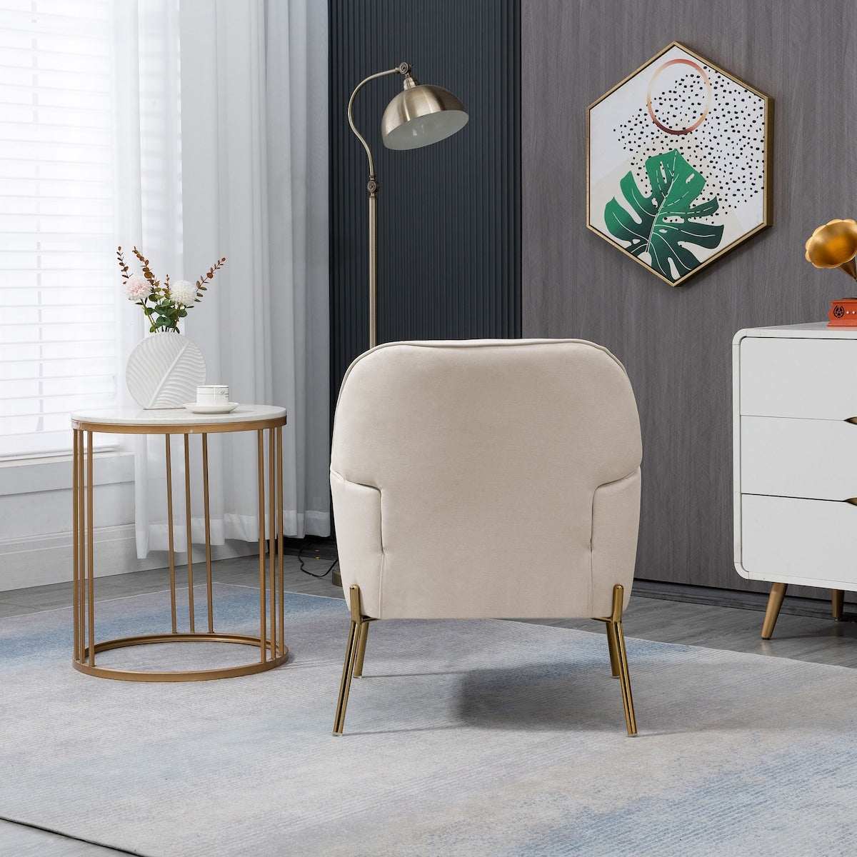 Modern Elegant Upholstered Arm Accent Chair, Living Room Linen Chair / Leisure Single Sofa with Golden Feet