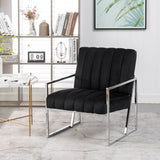 Modern Elegant Velvet Tufted Armchair Silver Armrest Accent Chair
