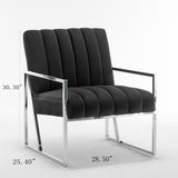 Modern Elegant Velvet Tufted Armchair Silver Armrest Accent Chair