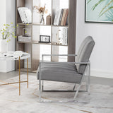 Modern Elegant Velvet Tufted Armchair Silver Armrest Accent Chair