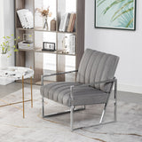 Modern Elegant Velvet Tufted Armchair Silver Armrest Accent Chair