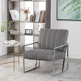 Modern Elegant Velvet Tufted Armchair Silver Armrest Accent Chair