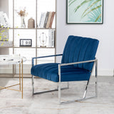 Modern Elegant Velvet Tufted Armchair Silver Armrest Accent Chair