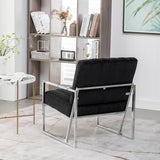 Modern Elegant Velvet Tufted Armchair Silver Armrest Accent Chair