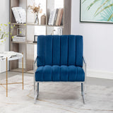 Modern Elegant Velvet Tufted Armchair Silver Armrest Accent Chair