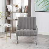 Modern Elegant Velvet Tufted Armchair Silver Armrest Accent Chair