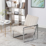 Modern Elegant Velvet Tufted Armchair Silver Armrest Accent Chair
