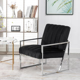 Modern Elegant Velvet Tufted Armchair Silver Armrest Accent Chair