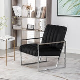 Modern Elegant Velvet Tufted Armchair Silver Armrest Accent Chair