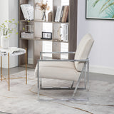 Modern Elegant Velvet Tufted Armchair Silver Armrest Accent Chair
