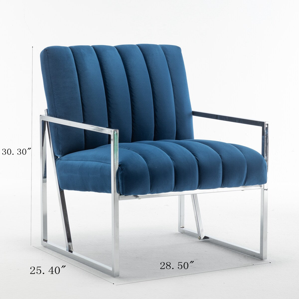 Modern Elegant Velvet Tufted Armchair Silver Armrest Accent Chair