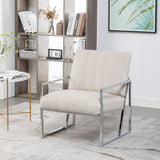 Modern Elegant Velvet Tufted Armchair Silver Armrest Accent Chair