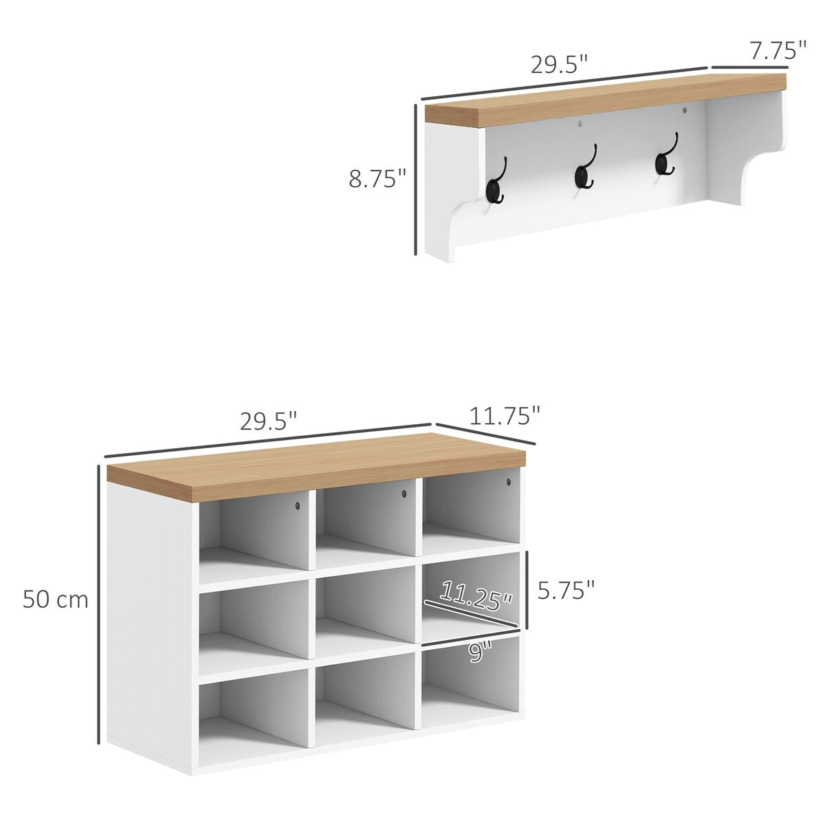 Modern Entryway 9 Pair Shoe Storage Cabinet Rack with Hall Tree