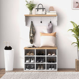 Modern Entryway 9 Pair Shoe Storage Cabinet Rack with Hall Tree