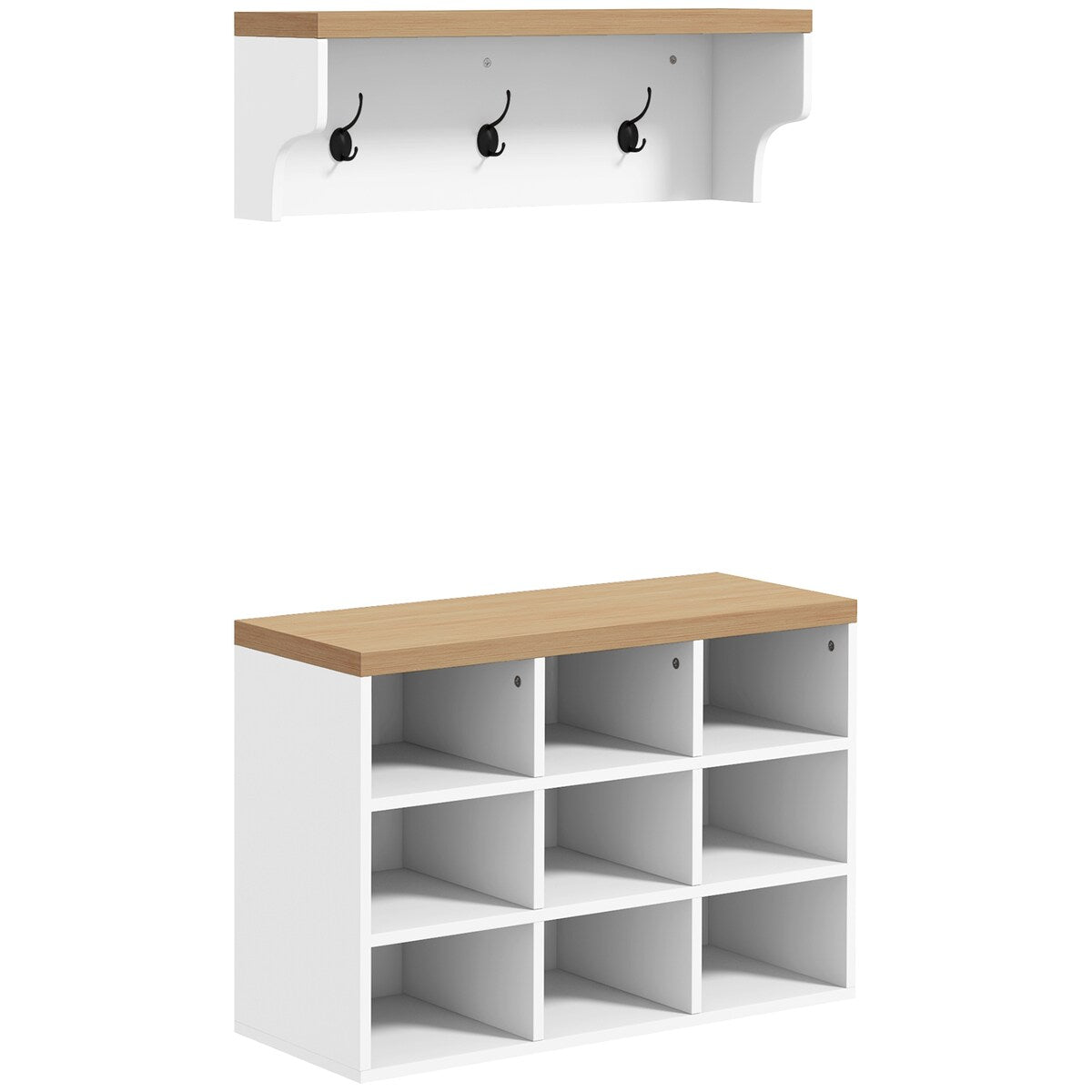 Modern Entryway 9 Pair Shoe Storage Cabinet Rack with Hall Tree