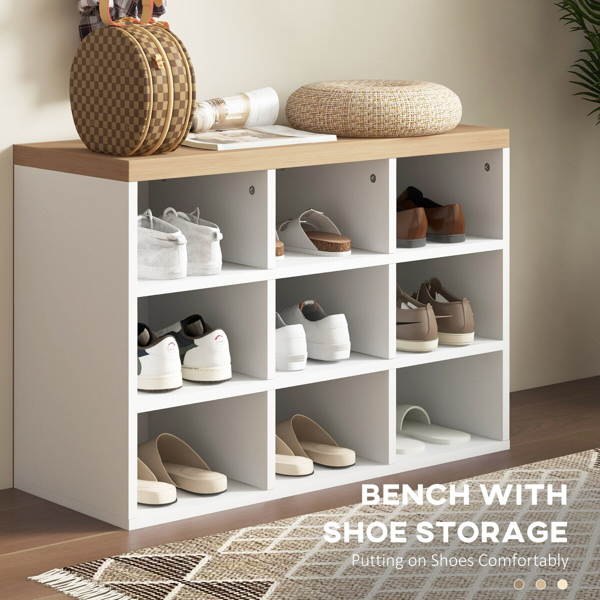 Modern Entryway 9 Pair Shoe Storage Cabinet Rack with Hall Tree