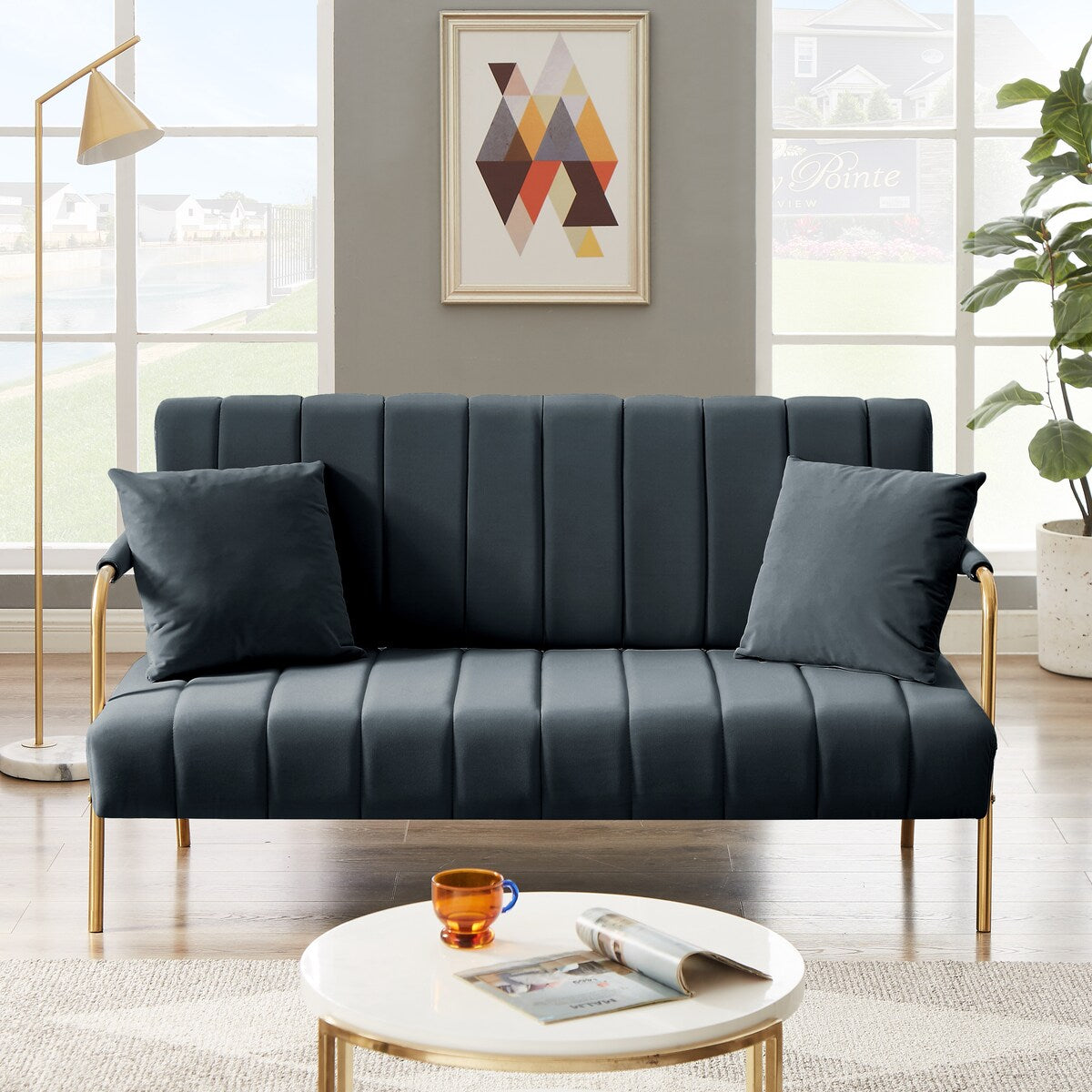 Modern Fabric Sofa With Two Throw Pillows,Suitable Many Places,2 Seat