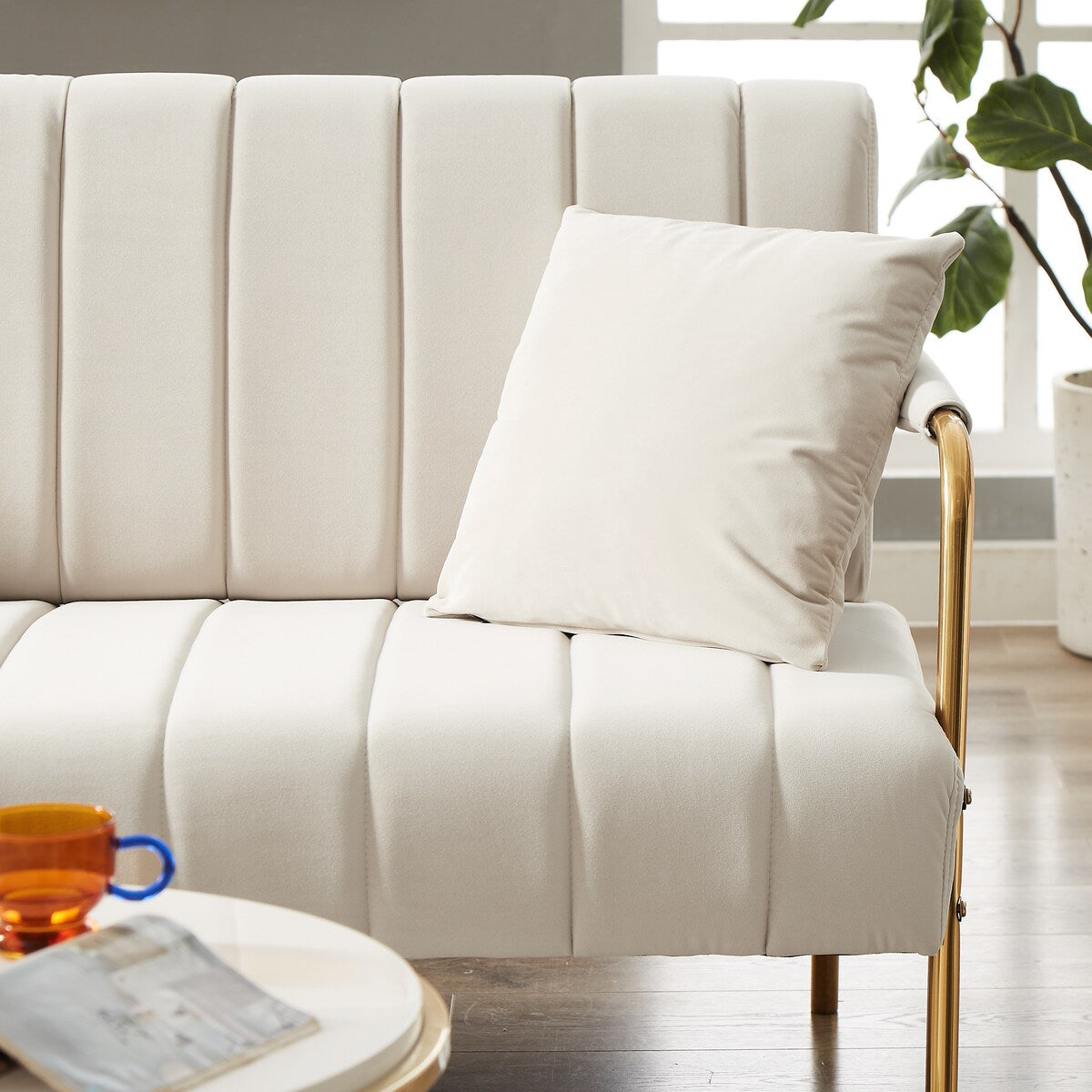 Modern Fabric Sofa With Two Throw Pillows,Suitable Many Places,2 Seat
