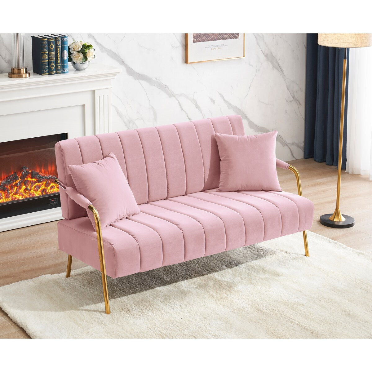Modern Fabric Sofa With Two Throw Pillows,Suitable Many Places,2 Seat