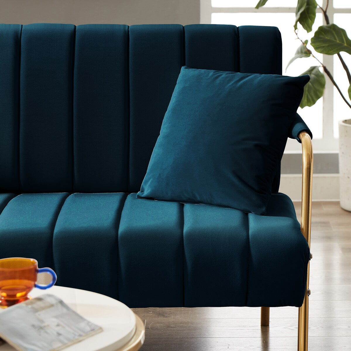 Modern Fabric Sofa With Two Throw Pillows,Suitable Many Places,2 Seat