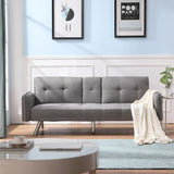 Modern Fabric Sofa with a Drop Down Middle Back and 2 Cup Holders, Upholstered Modern Convertible Folding Futon Loveseat,Gray