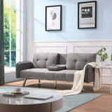 Modern Fabric Sofa with a Drop Down Middle Back and 2 Cup Holders, Upholstered Modern Convertible Folding Futon Loveseat,Gray