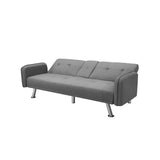 Modern Fabric Sofa with a Drop Down Middle Back and 2 Cup Holders, Upholstered Modern Convertible Folding Futon Loveseat,Gray