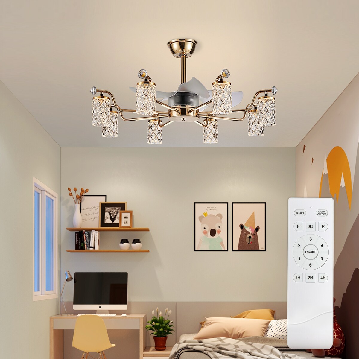 Modern Fandelier with Light and Remote, Modern luxury LED Chandelier Ceiling Fan for Living Room