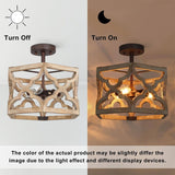 Modern Farmhouse 3-Light Wood Semi-Flush Mount Rustic Ceiling Light - D14"x H 13"