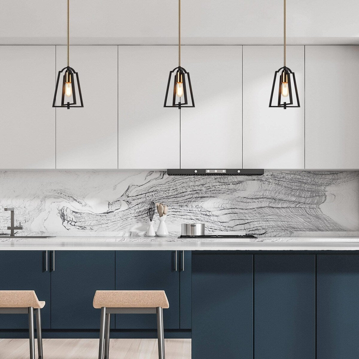 Modern Farmhouse 1-Light Mini Metal Cage Island Pendant Lights for Dining Room - 8" L x 6.5" W x 10" H